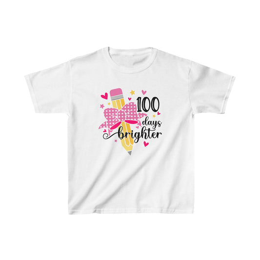 100 Days Brighter - Celebration School Shirt - Pencil and Bow - Kids Heavy Cotton™ Tee
