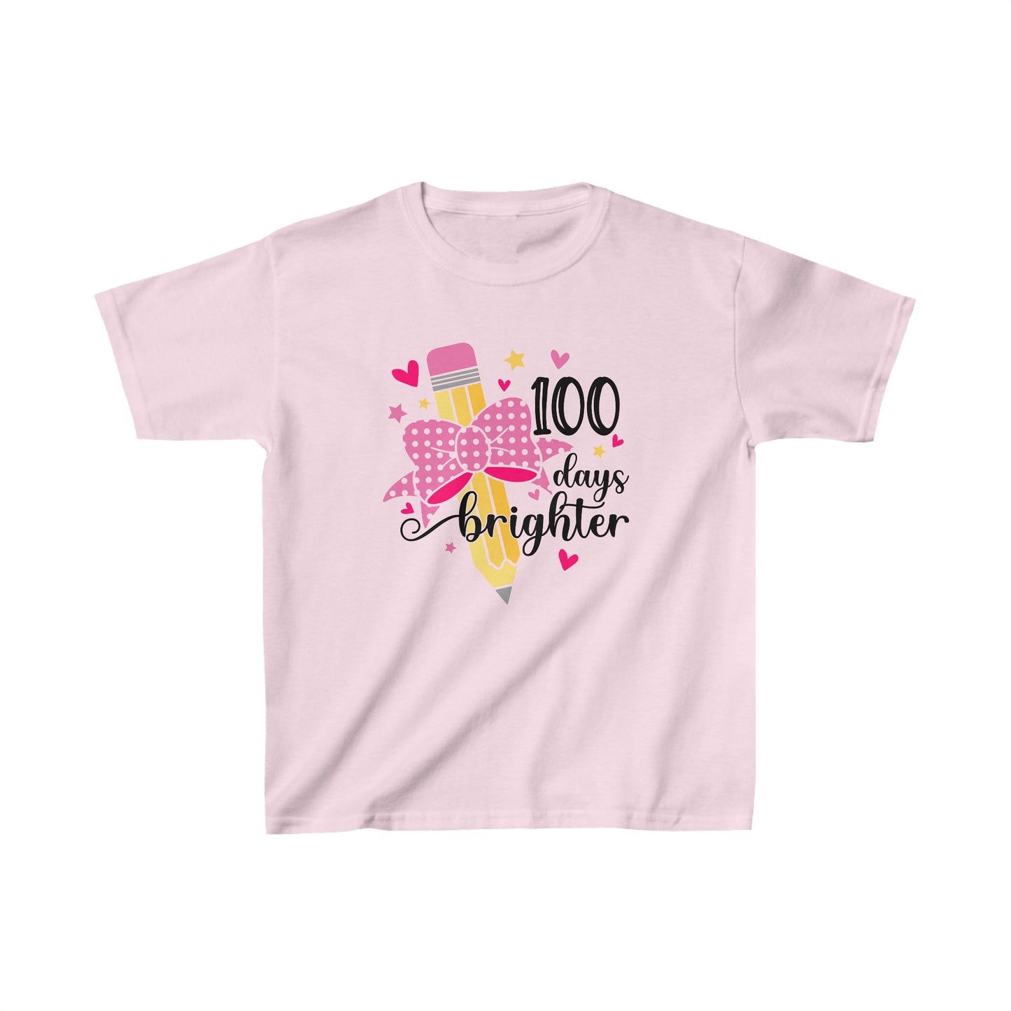 100 Days Brighter - Celebration School Shirt - Pencil and Bow - Kids Heavy Cotton™ Tee