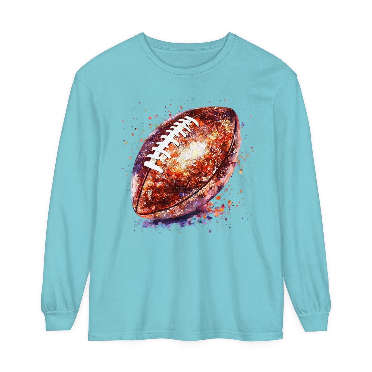 Glitter Football Long Sleeve T-Shirt, Comfort Colors Shirt, Sparkly Sports Fan Apparel, Unisex Tee, Fall Game Day Outfit