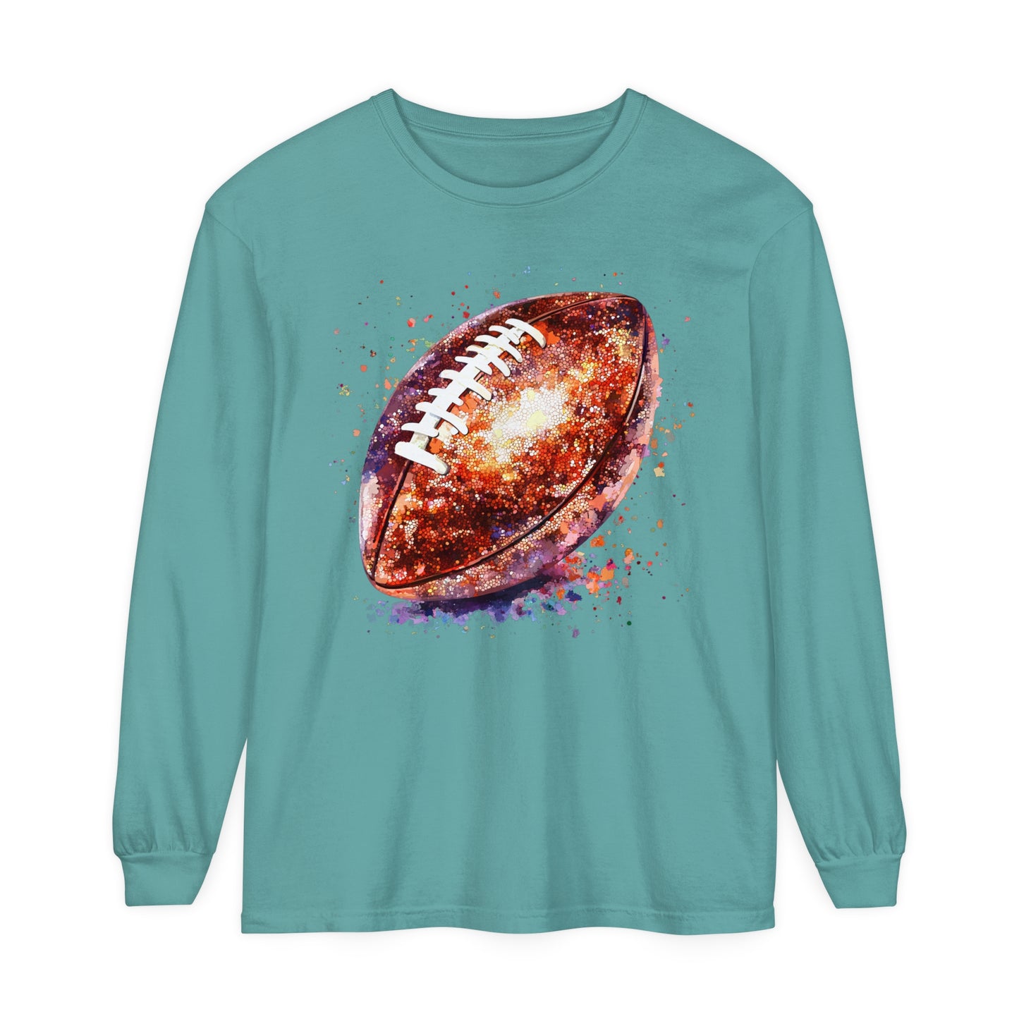 Glitter Football Long Sleeve T-Shirt, Comfort Colors Shirt, Sparkly Sports Fan Apparel, Unisex Tee, Fall Game Day Outfit