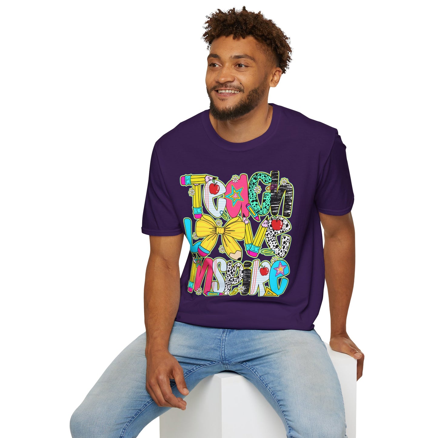 Colorful Teacher T-Shirt, Teach Love Inspire Shirt, Gift for Educators, Back to School Apparel, Inspirational Tops