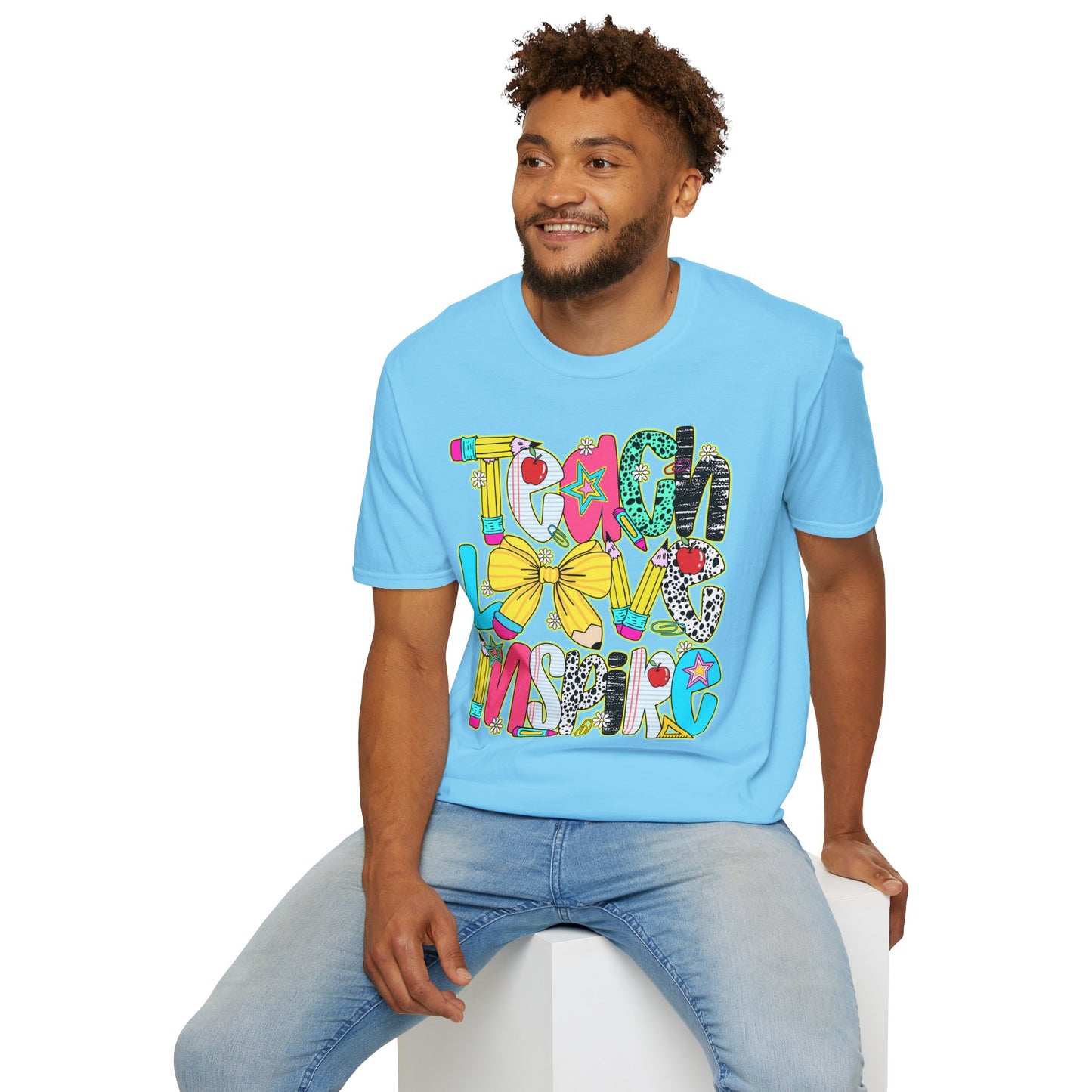 Colorful Teacher T-Shirt, Teach Love Inspire Shirt, Gift for Educators, Back to School Apparel, Inspirational Tops