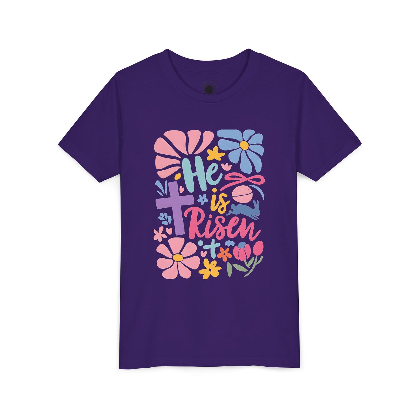 Youth Short Sleeve Tee - "He is Risen" Floral Design