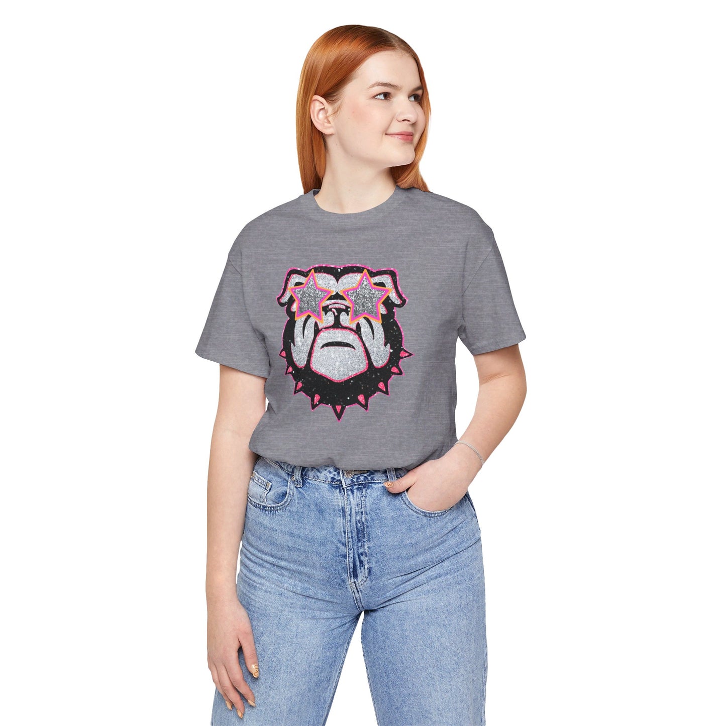 UGA Bulldog Lady Tee in Faux Black, Pink and Silver Glitter