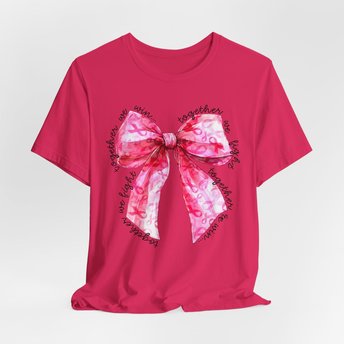 Pink Cancer Coquette Bow Tee, Breast Cancer Awareness Ribbon Shirt, Unisex Jersey Short Sleeve Top, Pink Ribbon T-shirt, Express Delivery available