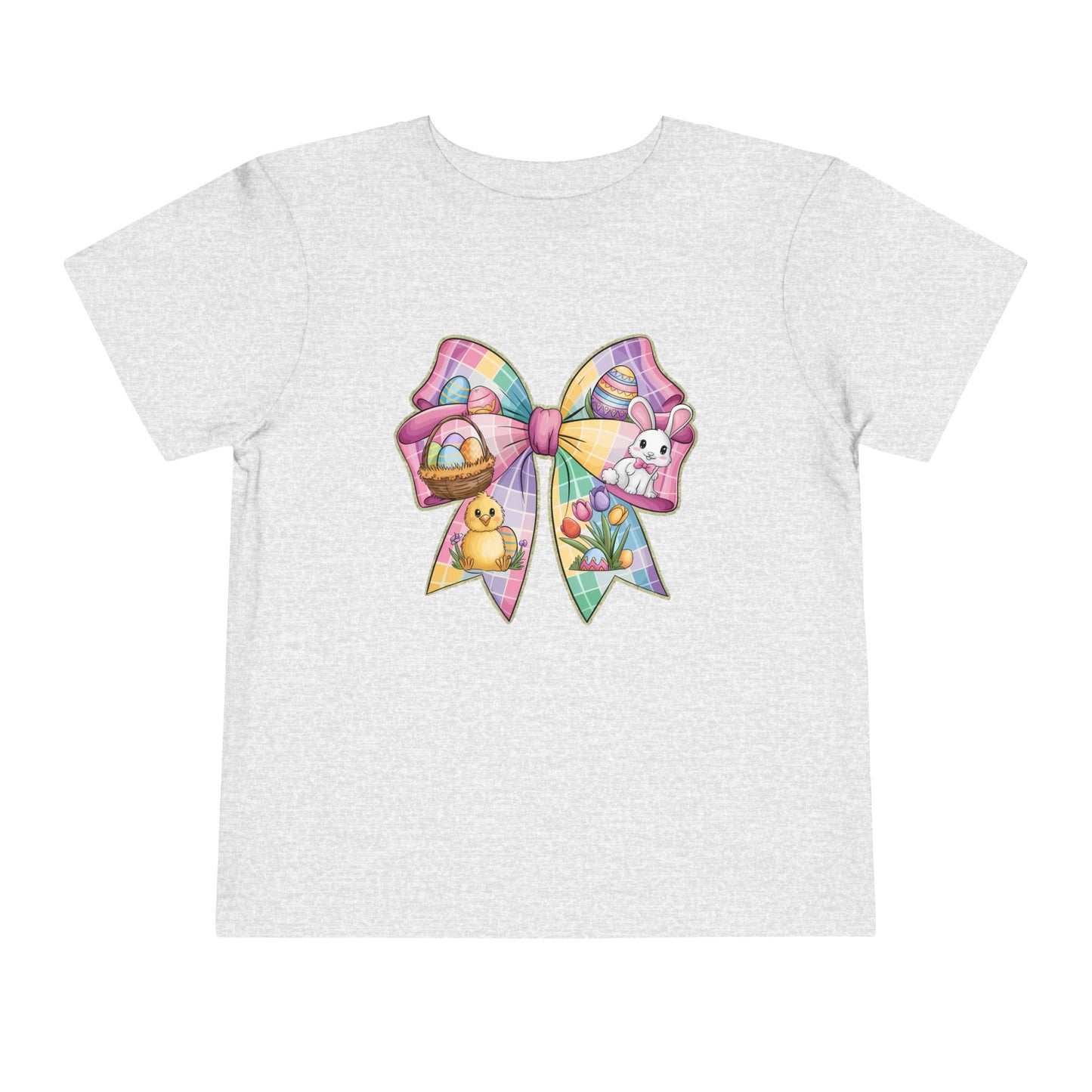Easter Bunny Toddler Tee - Festive Short Sleeve Shirt with Colorful Bow Design
