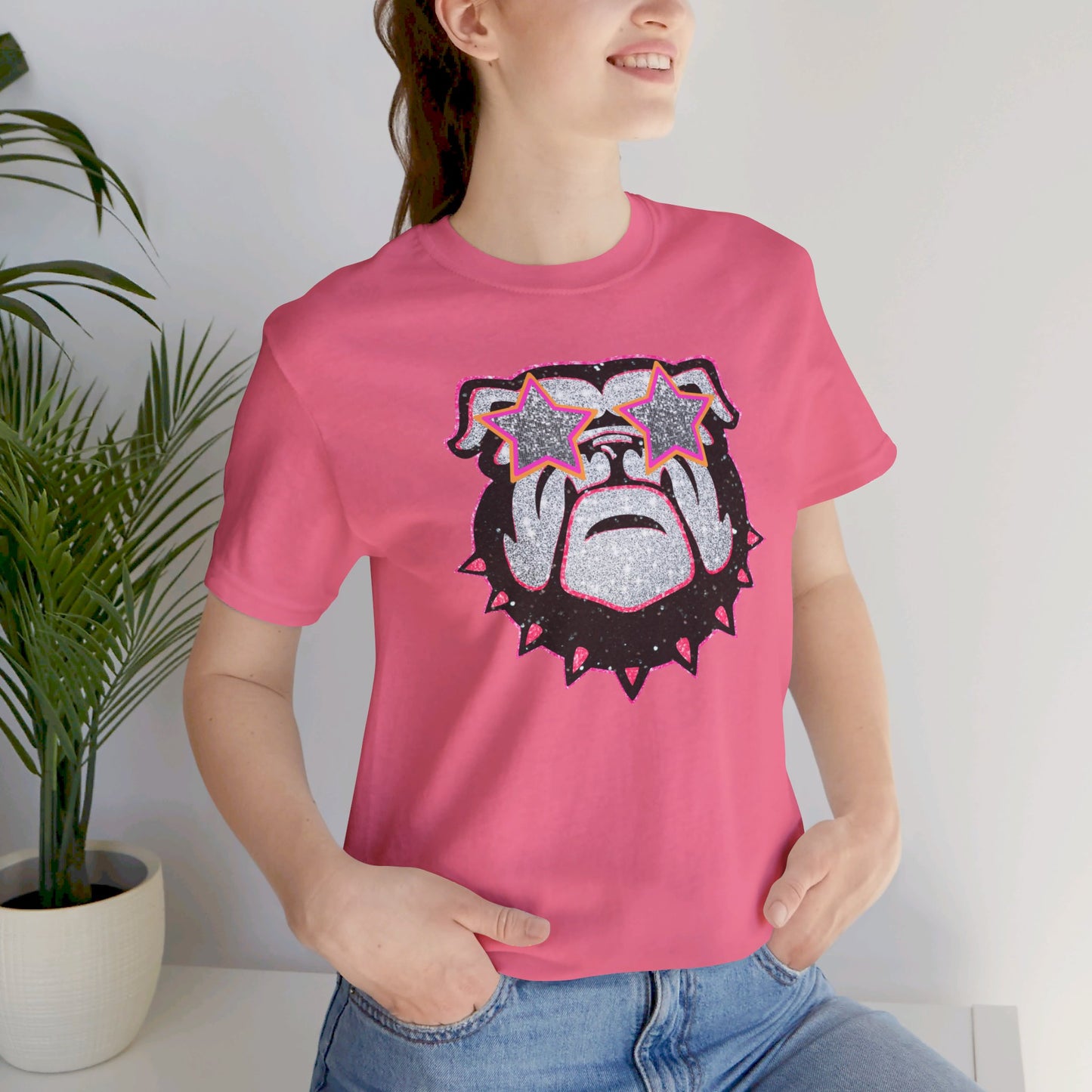UGA Bulldog Lady Tee in Faux Black, Pink and Silver Glitter