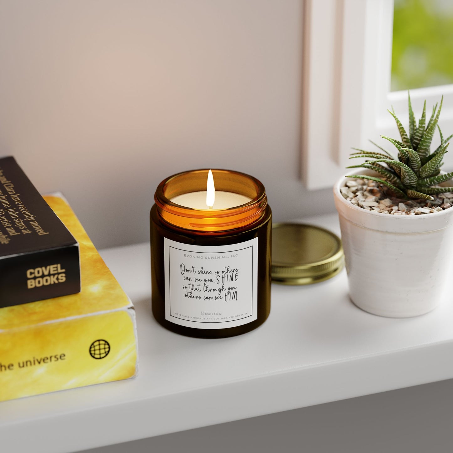 Scented Candle, 'Don't shine so others can see you, SHINE so that through you others can see HIM', 9 Scents, Coconut Apricot Wax