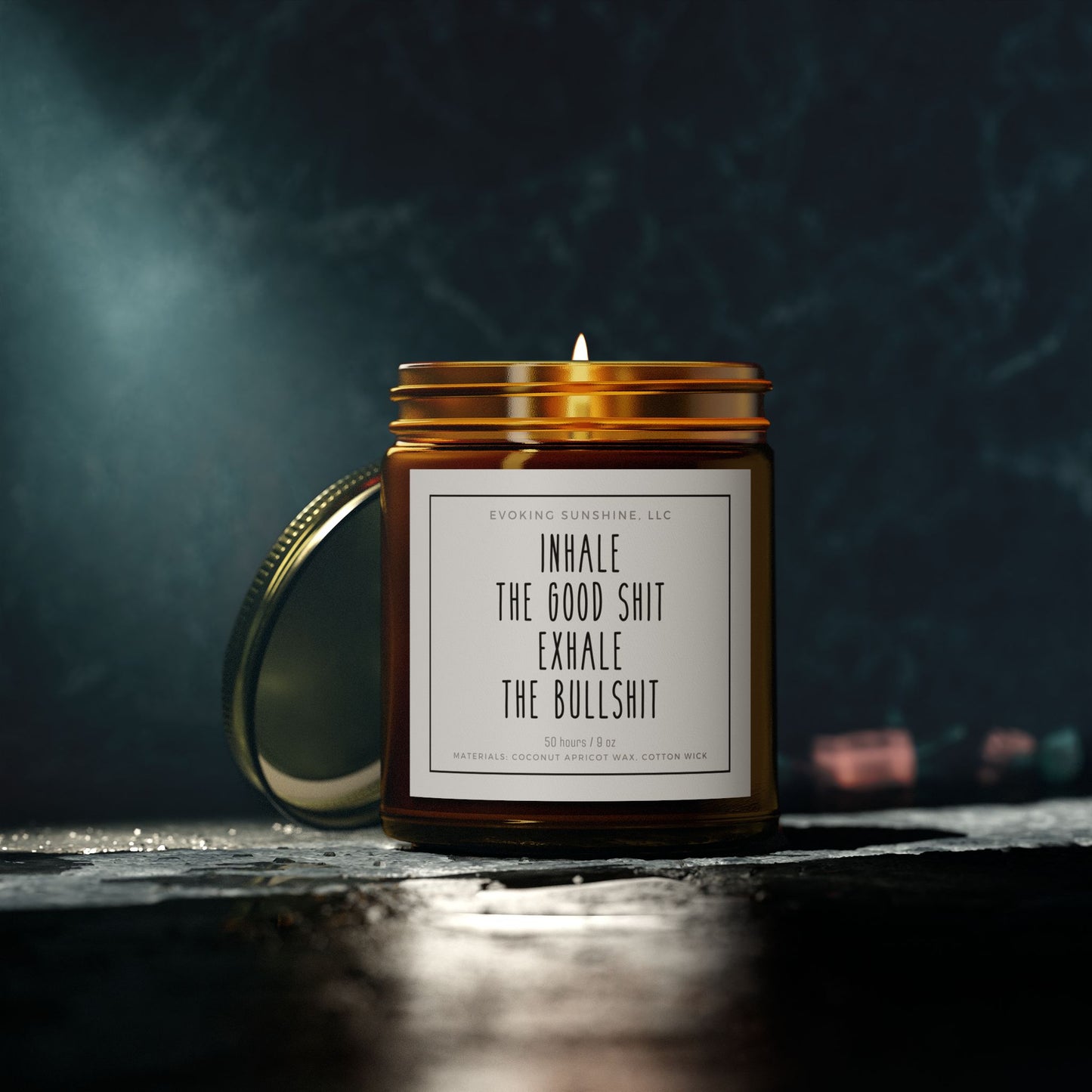 9oz Scented Candle, 'Inhale the Good Shit Exhale the Bullshit', Hand-Poured in the USA, 9 Scents, Coconut Apricot Wax