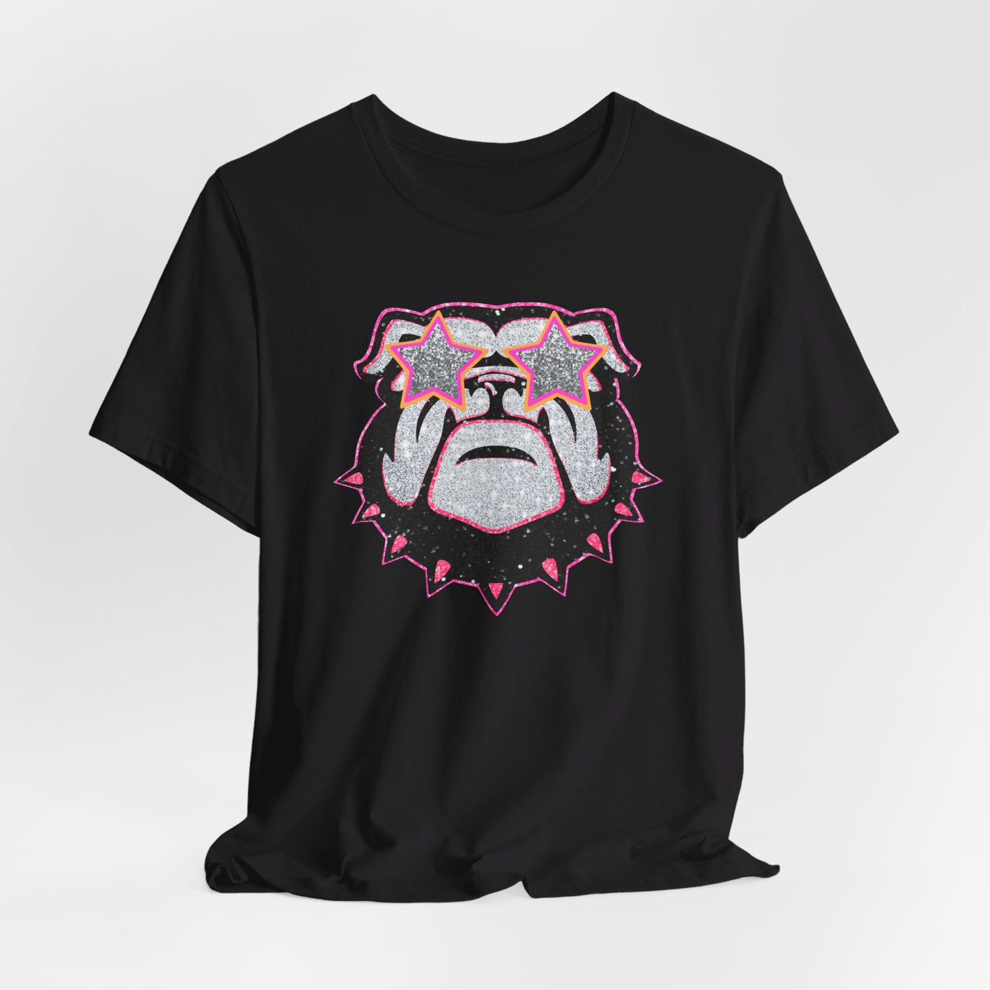 UGA Bulldog Lady Tee in Faux Black, Pink and Silver Glitter