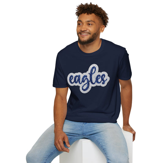 Eagles Silver and Navy Faux Glitter Spirit T-Shirt - School - Sports - Celebration - Fan Shirt - Unisex Soft-style T-Shirt