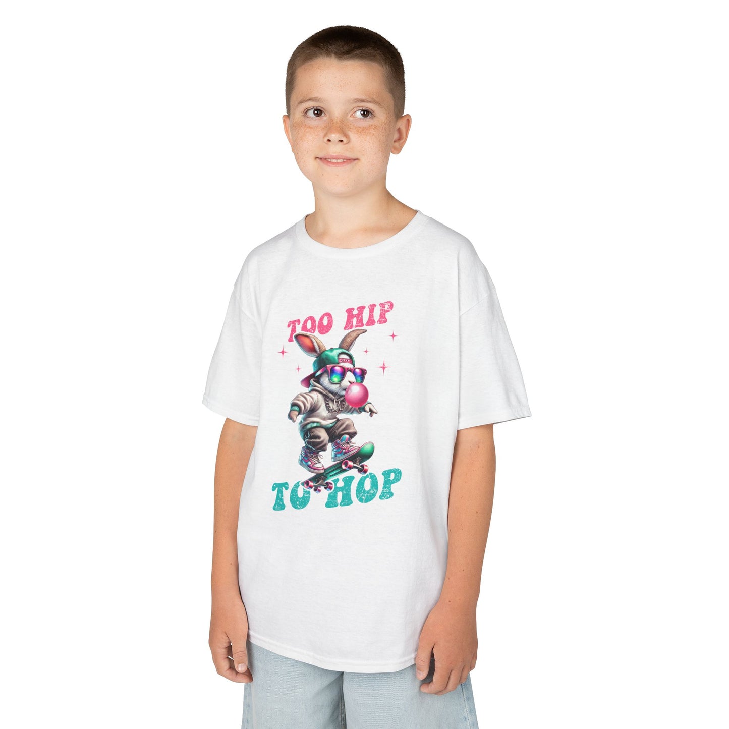 Cool Skateboarding Bunny Kids Tee - "Too Hip to Hop"
