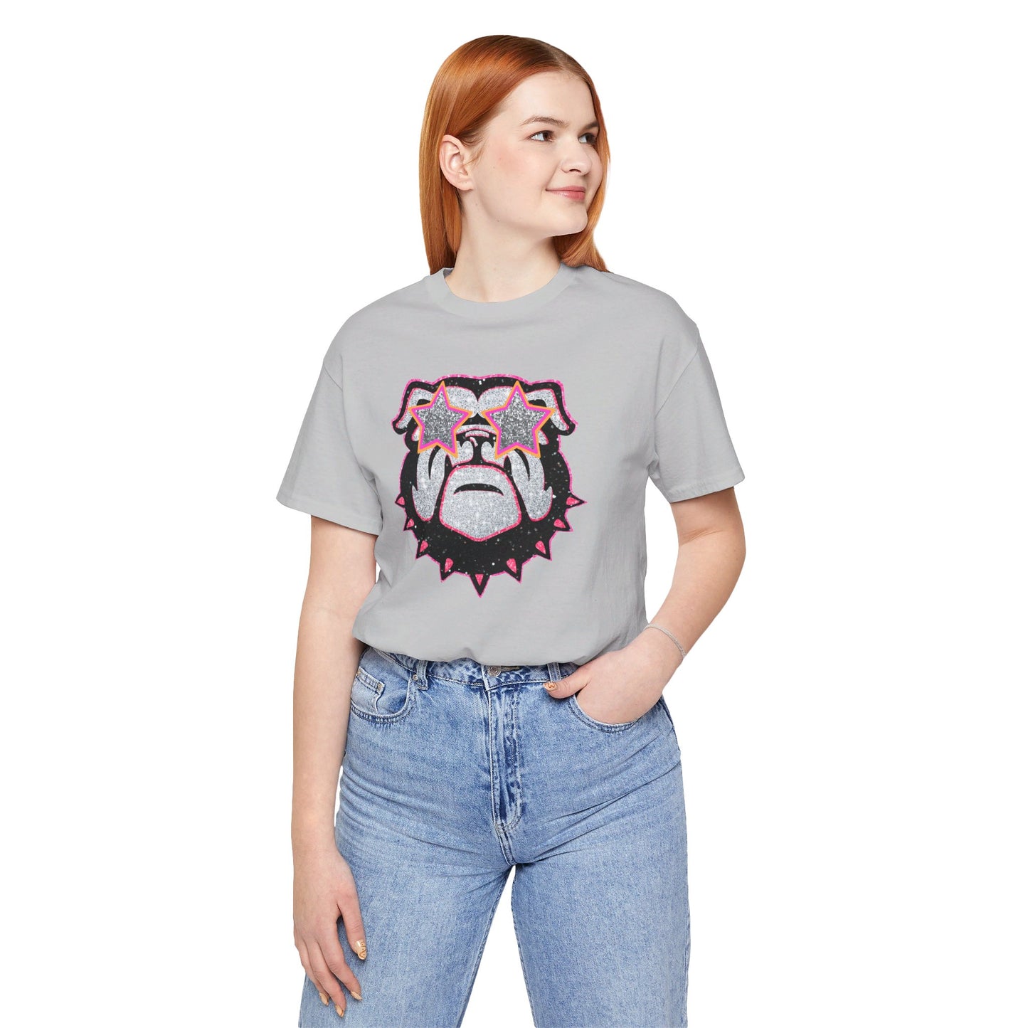 UGA Bulldog Lady Tee in Faux Black, Pink and Silver Glitter