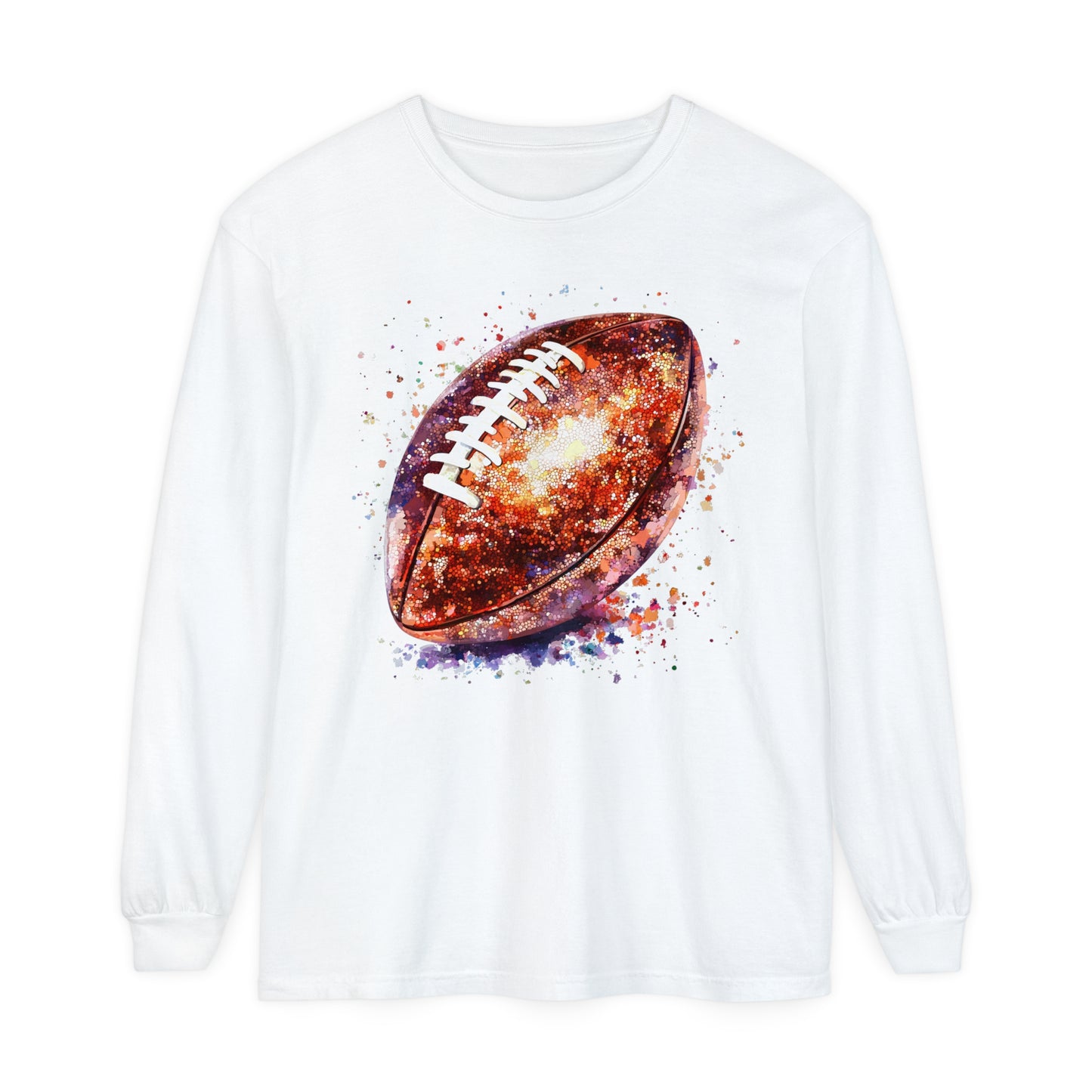 Glitter Football Long Sleeve T-Shirt, Comfort Colors Shirt, Sparkly Sports Fan Apparel, Unisex Tee, Fall Game Day Outfit