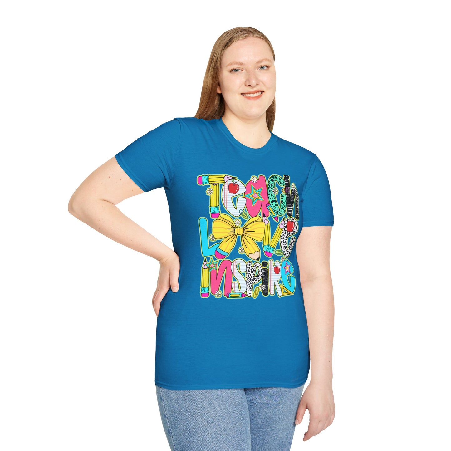 Colorful Teacher T-Shirt, Teach Love Inspire Shirt, Gift for Educators, Back to School Apparel, Inspirational Tops