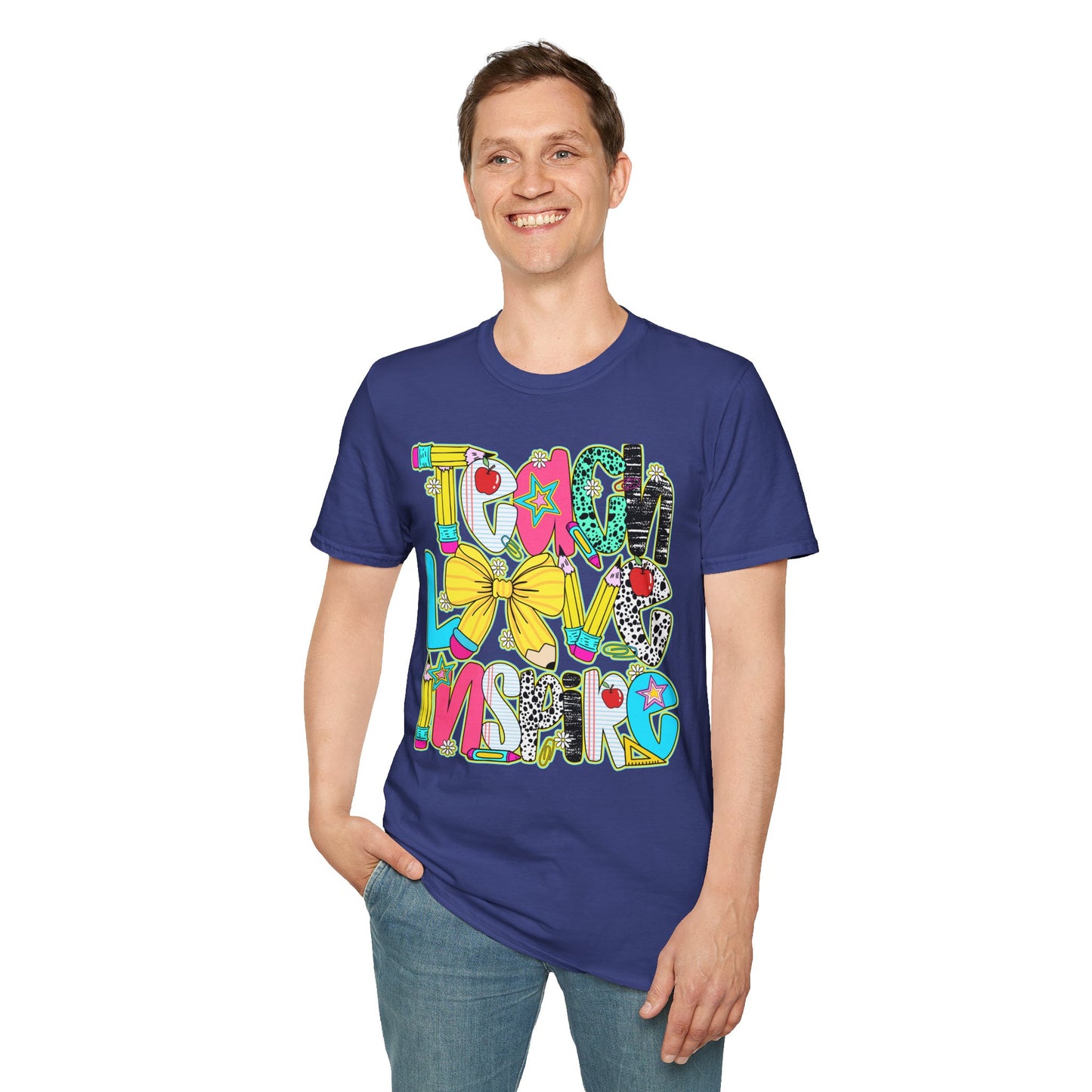 Colorful Teacher T-Shirt, Teach Love Inspire Shirt, Gift for Educators, Back to School Apparel, Inspirational Tops