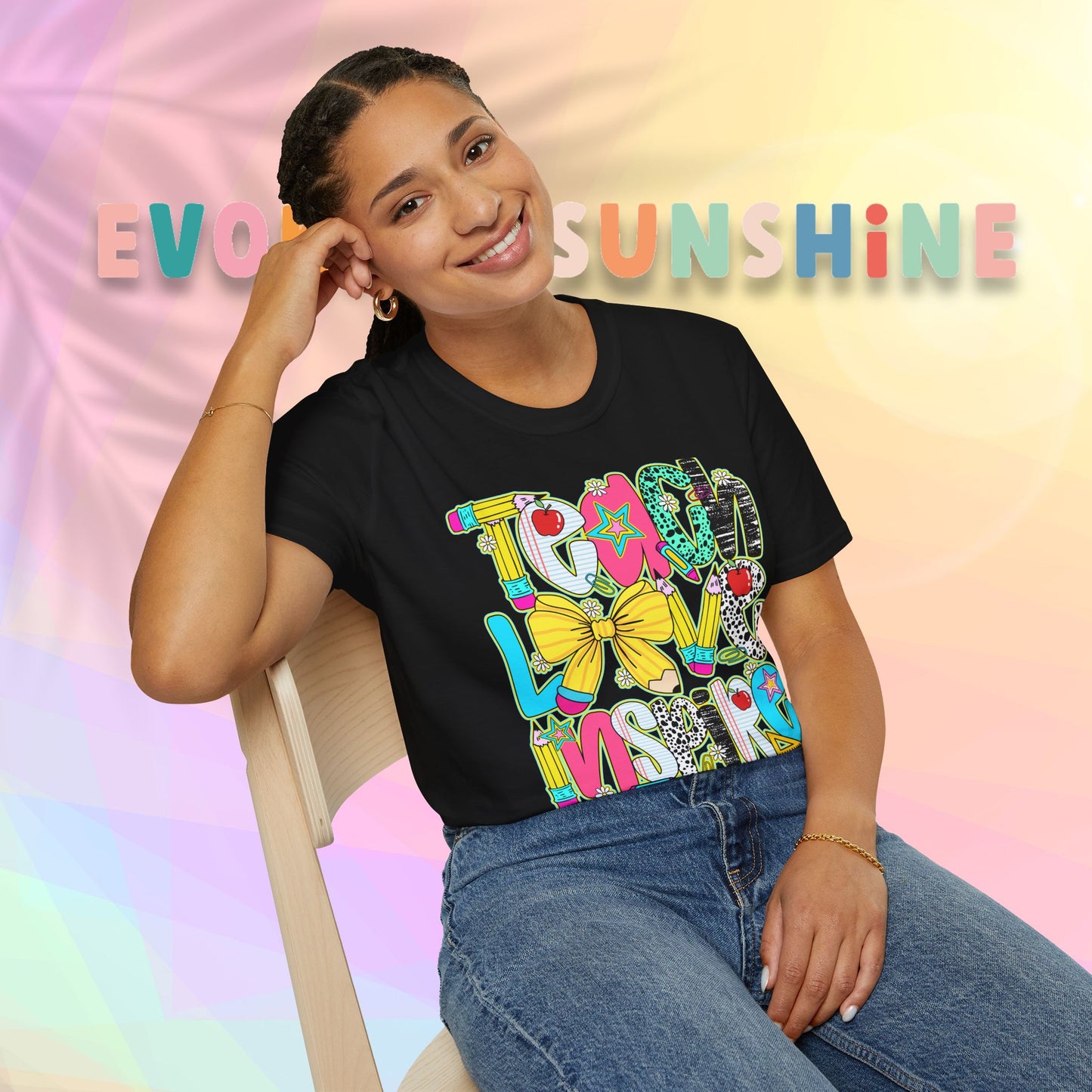 Colorful Teacher T-Shirt, Teach Love Inspire Shirt, Gift for Educators, Back to School Apparel, Inspirational Tops