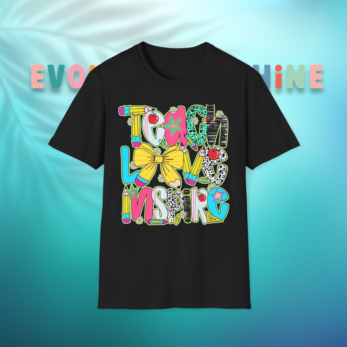 Colorful Teacher T-Shirt, Teach Love Inspire Shirt, Gift for Educators, Back to School Apparel, Inspirational Tops