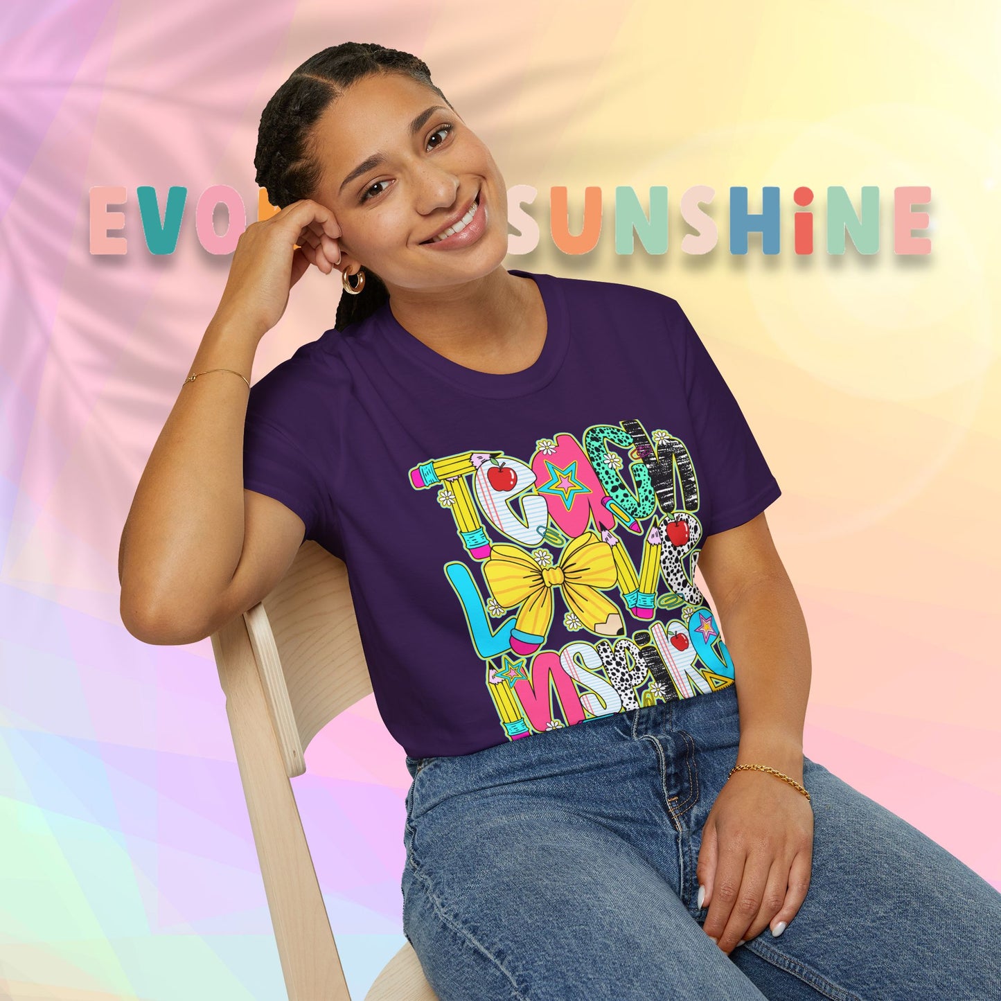 Colorful Teacher T-Shirt, Teach Love Inspire Shirt, Gift for Educators, Back to School Apparel, Inspirational Tops