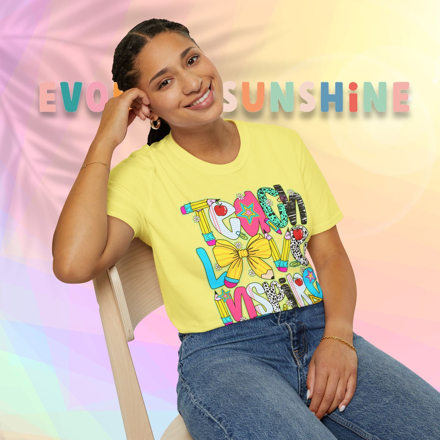Colorful Teacher T-Shirt, Teach Love Inspire Shirt, Gift for Educators, Back to School Apparel, Inspirational Tops