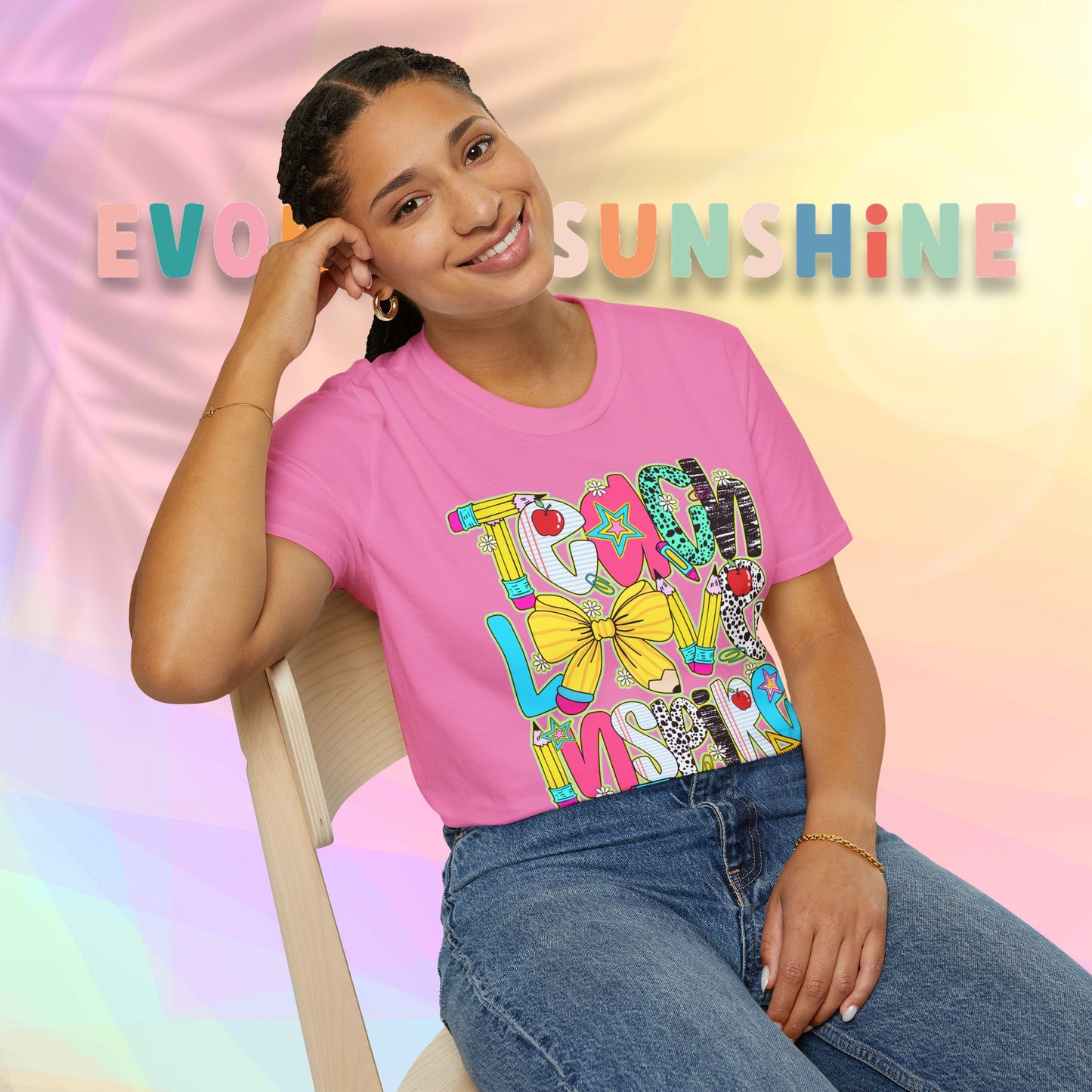 Colorful Teacher T-Shirt, Teach Love Inspire Shirt, Gift for Educators, Back to School Apparel, Inspirational Tops