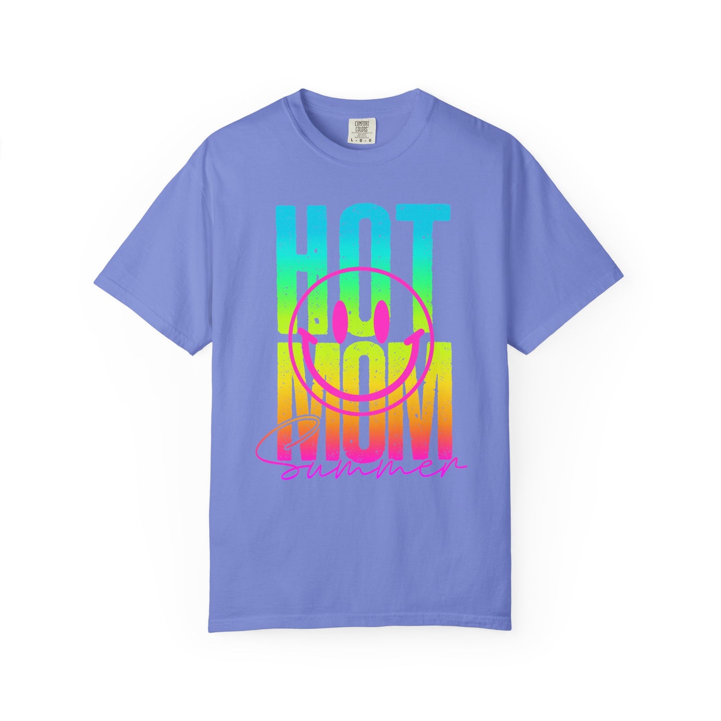 Neon Hot Mom Summer Unisex T-shirt, Neon Smile Face Shirt, Trendy Summer Tee, Cute Smiley Face Top, Casual Summer Apparel