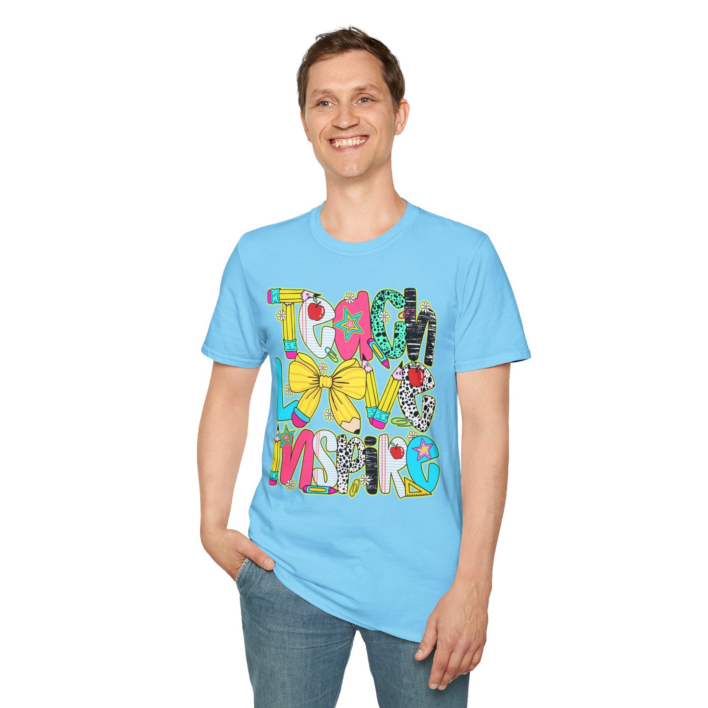 Colorful Teacher T-Shirt, Teach Love Inspire Shirt, Gift for Educators, Back to School Apparel, Inspirational Tops