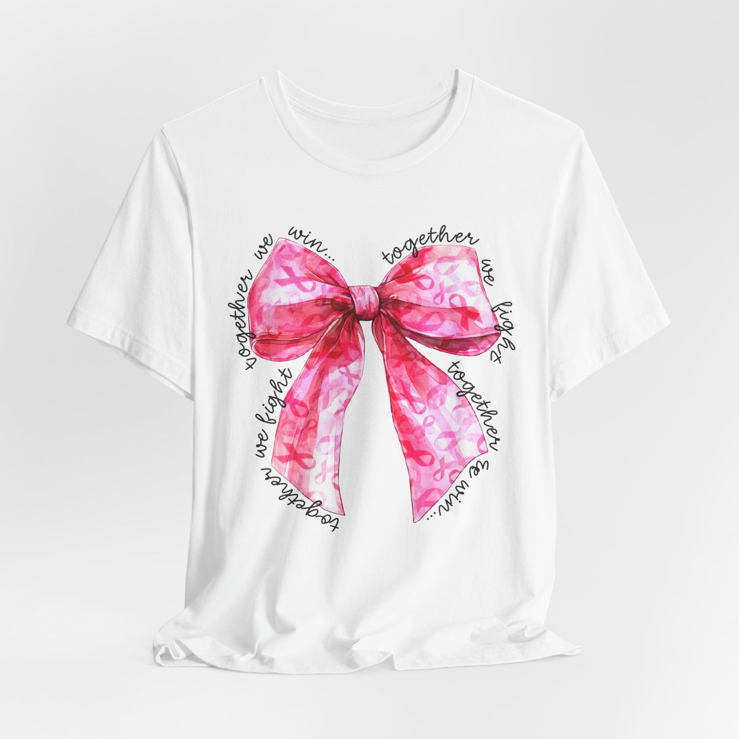 Pink Cancer Coquette Bow Tee, Breast Cancer Awareness Ribbon Shirt, Unisex Jersey Short Sleeve Top, Pink Ribbon T-shirt, Express Delivery available
