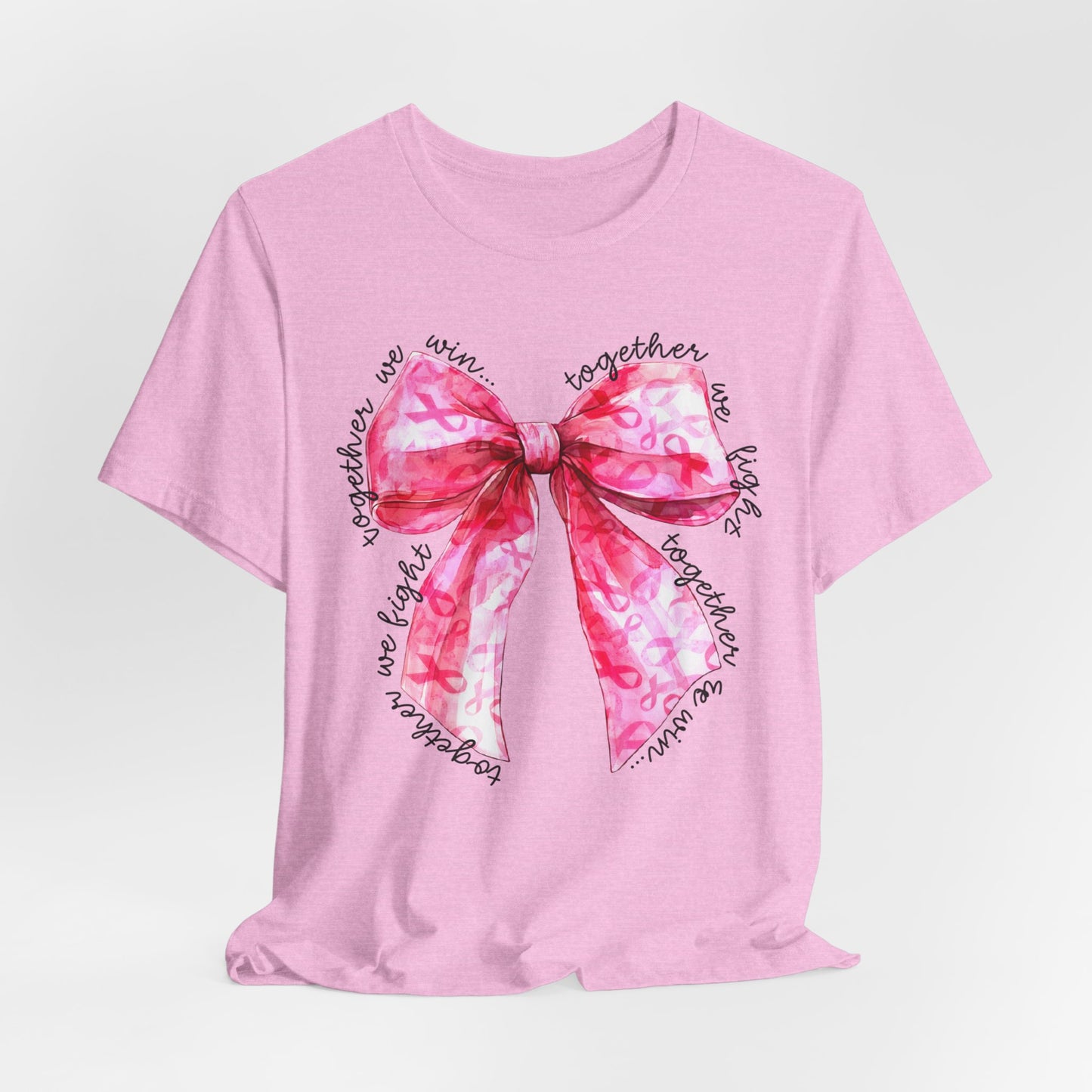 Pink Cancer Coquette Bow Tee, Breast Cancer Awareness Ribbon Shirt, Unisex Jersey Short Sleeve Top, Pink Ribbon T-shirt, Express Delivery available