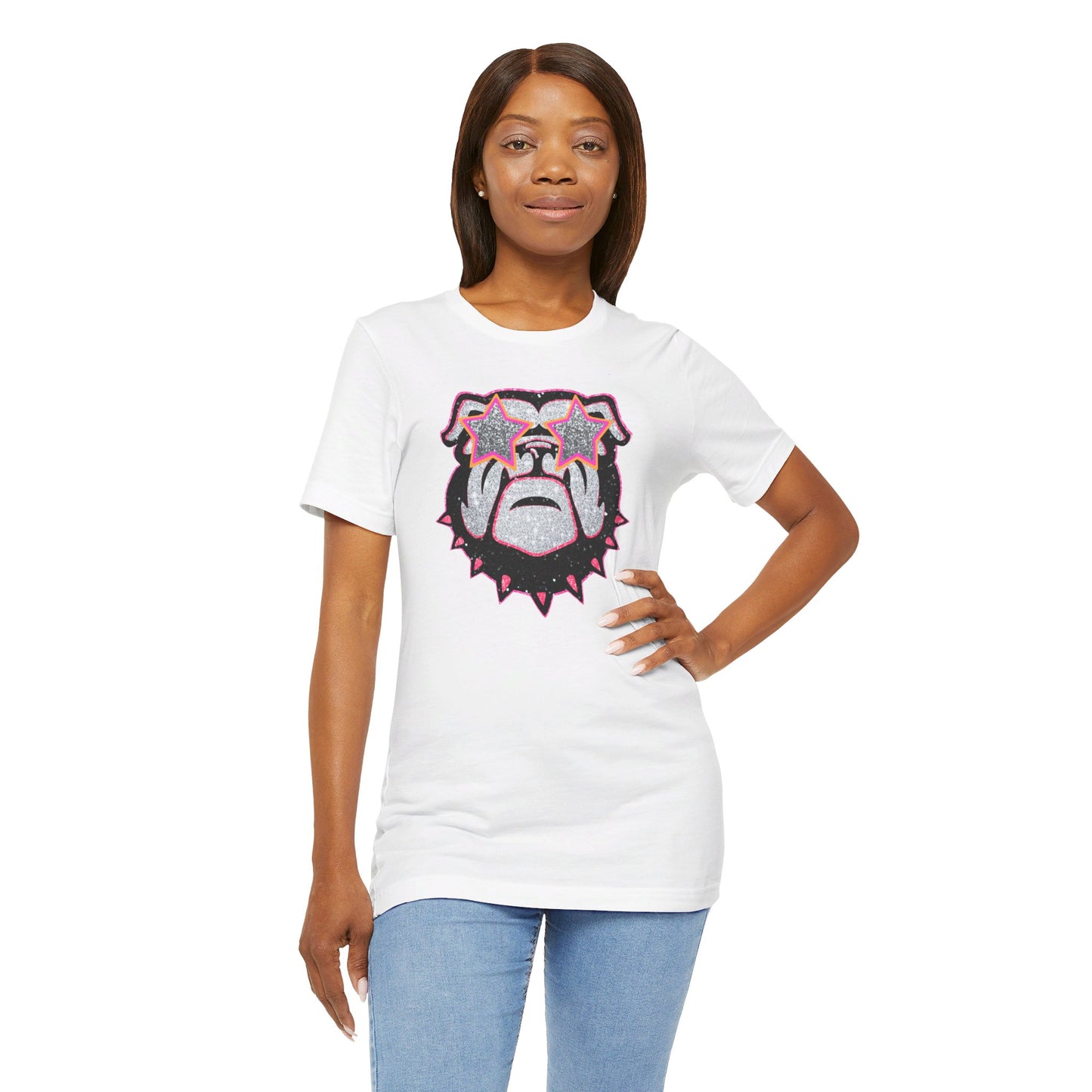 UGA Bulldog Lady Tee in Faux Black, Pink and Silver Glitter