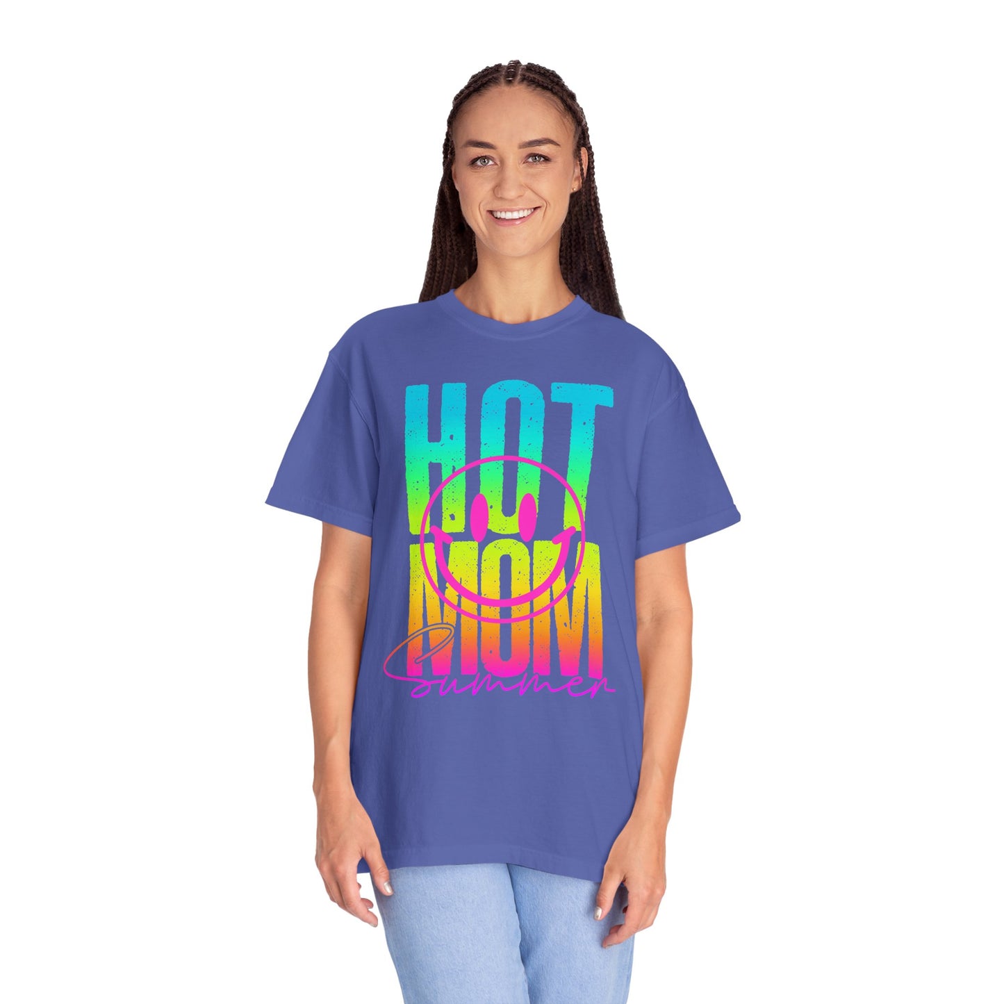 Neon Hot Mom Summer Unisex T-shirt, Neon Smile Face Shirt, Trendy Summer Tee, Cute Smiley Face Top, Casual Summer Apparel