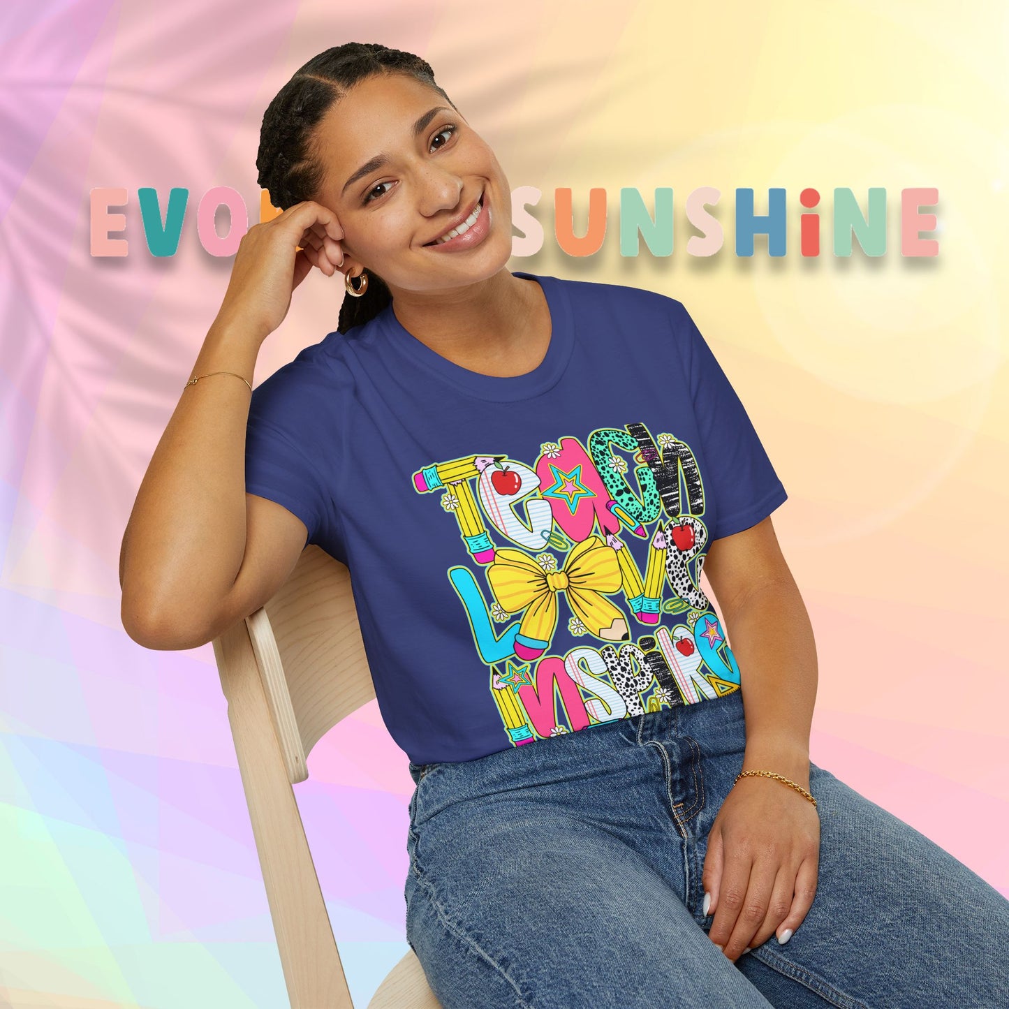 Colorful Teacher T-Shirt, Teach Love Inspire Shirt, Gift for Educators, Back to School Apparel, Inspirational Tops