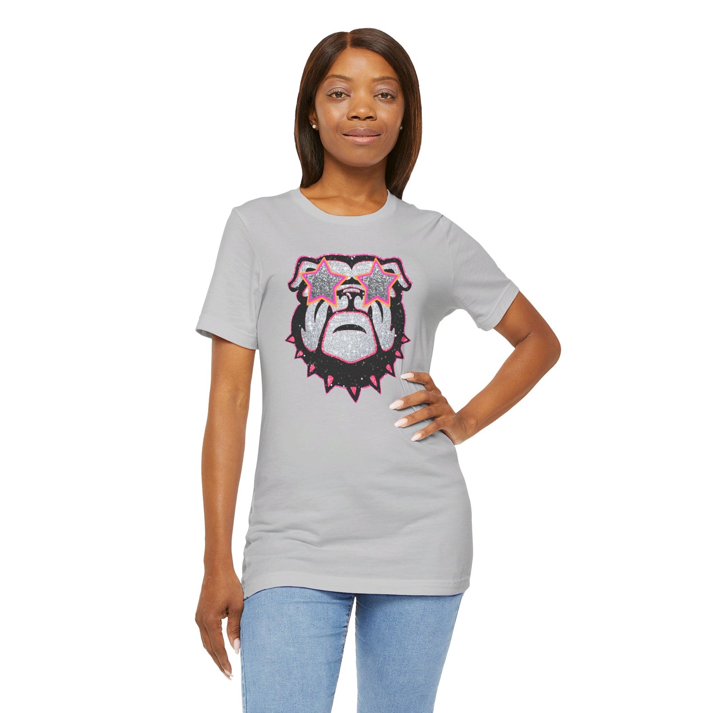 UGA Bulldog Lady Tee in Faux Black, Pink and Silver Glitter