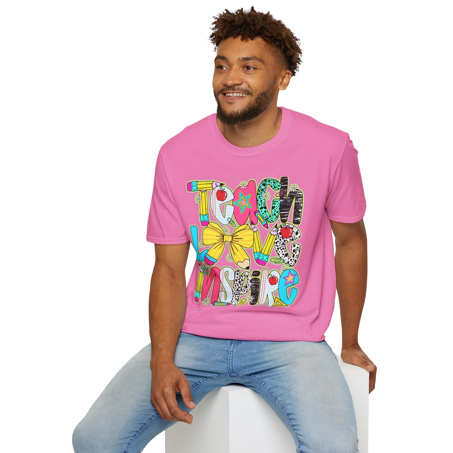 Colorful Teacher T-Shirt, Teach Love Inspire Shirt, Gift for Educators, Back to School Apparel, Inspirational Tops