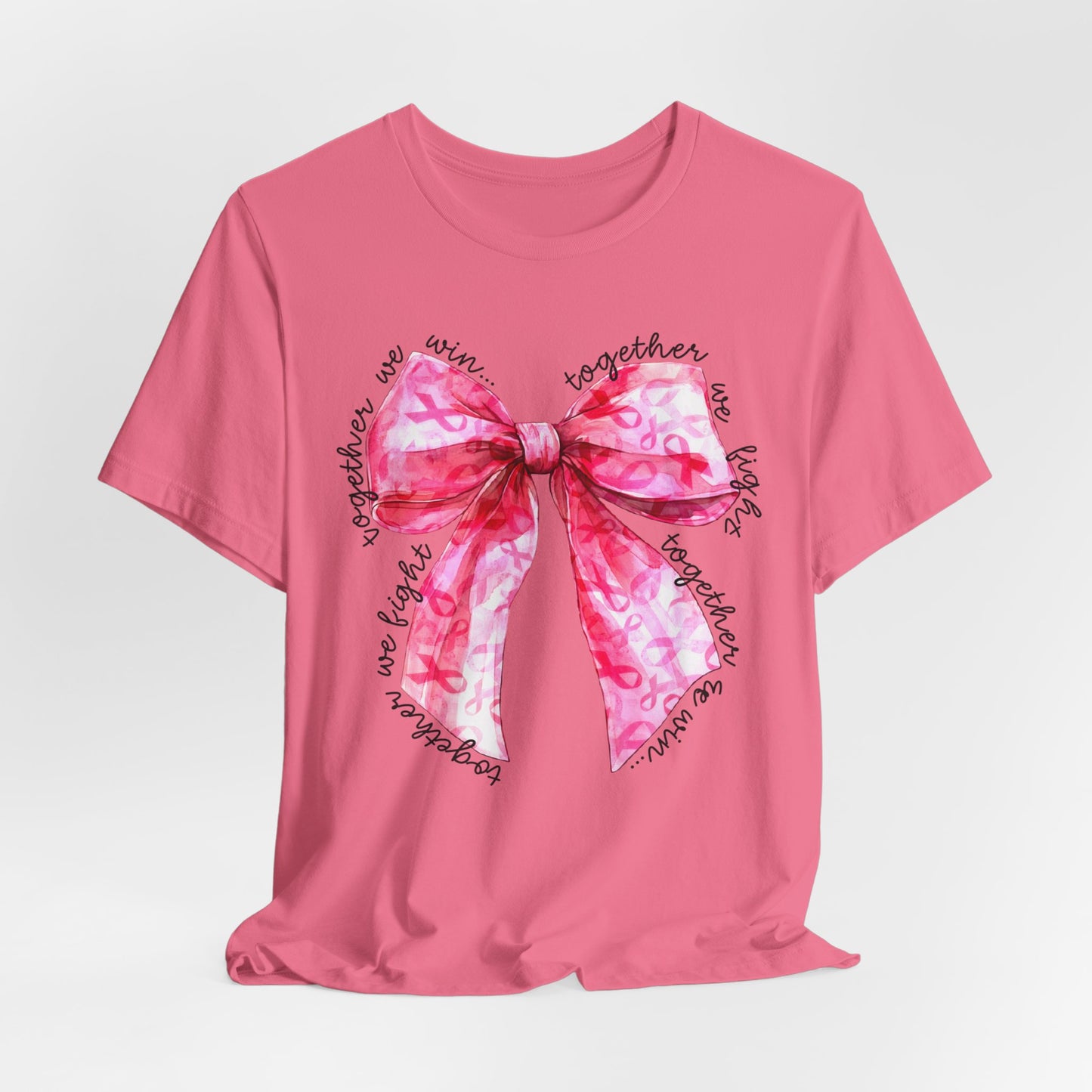 Pink Cancer Coquette Bow Tee, Breast Cancer Awareness Ribbon Shirt, Unisex Jersey Short Sleeve Top, Pink Ribbon T-shirt, Express Delivery available