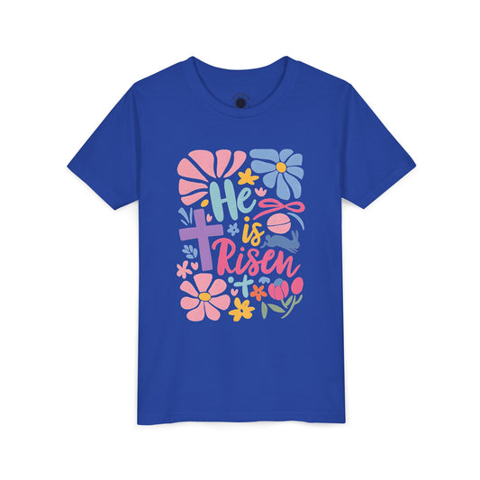Youth Short Sleeve Tee - "He is Risen" Floral Design