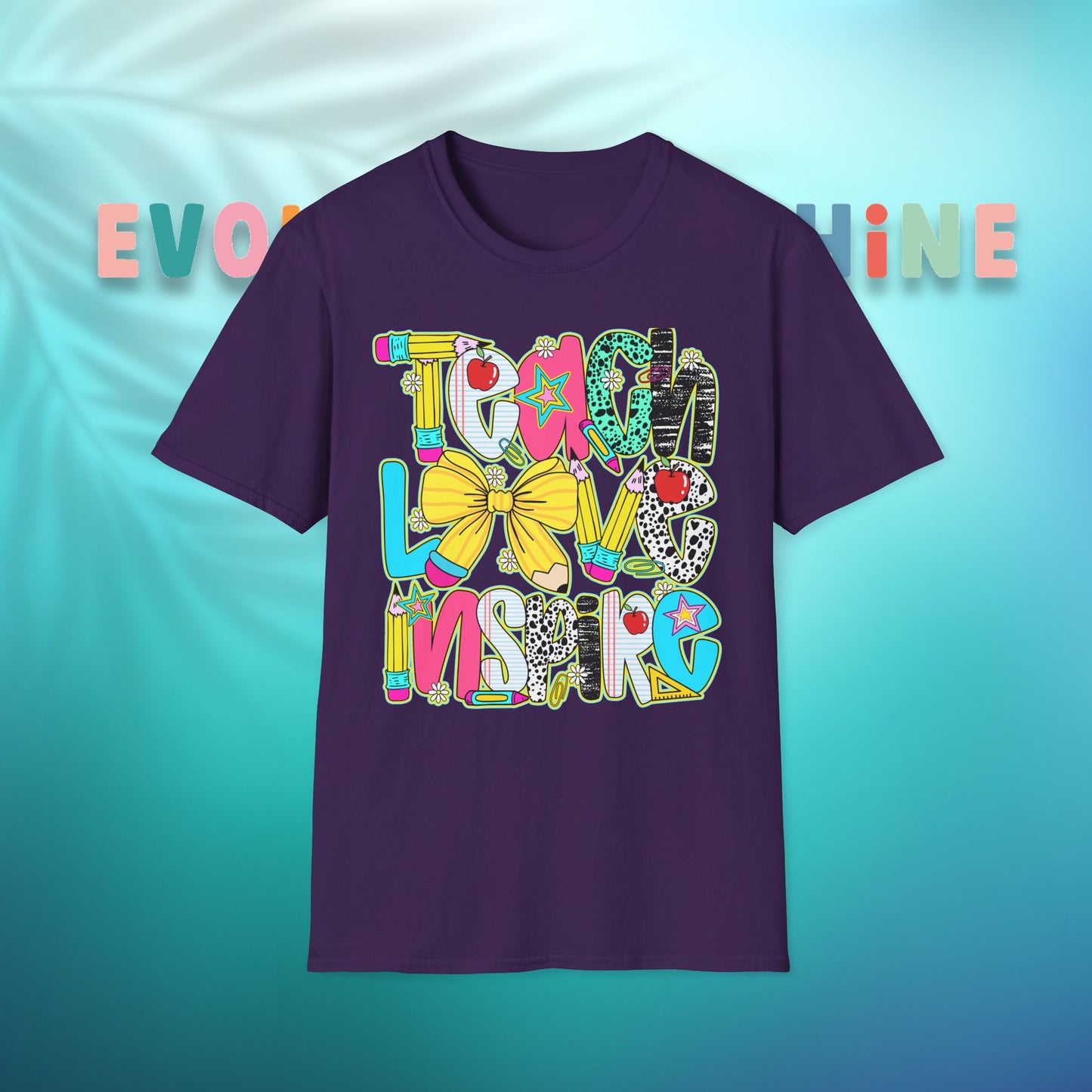 Colorful Teacher T-Shirt, Teach Love Inspire Shirt, Gift for Educators, Back to School Apparel, Inspirational Tops