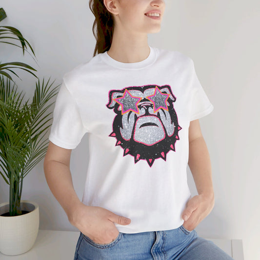 UGA Bulldog Lady Tee in Faux Black, Pink and Silver Glitter