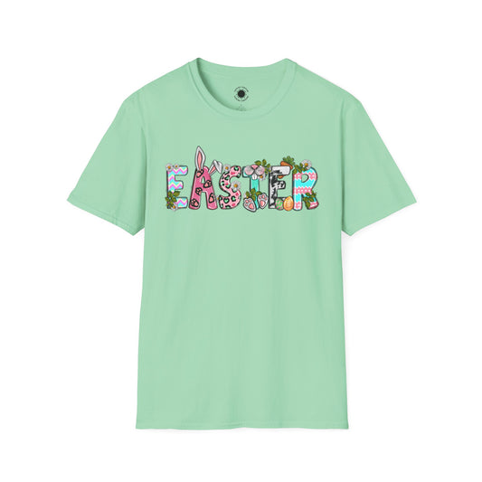 Easter Themed Unisex Softstyle T-Shirt - Colorful Bunny & Egg Design