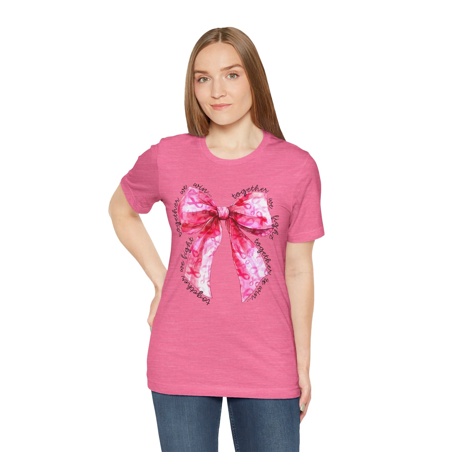 Pink Cancer Coquette Bow Tee, Breast Cancer Awareness Ribbon Shirt, Unisex Jersey Short Sleeve Top, Pink Ribbon T-shirt, Express Delivery available