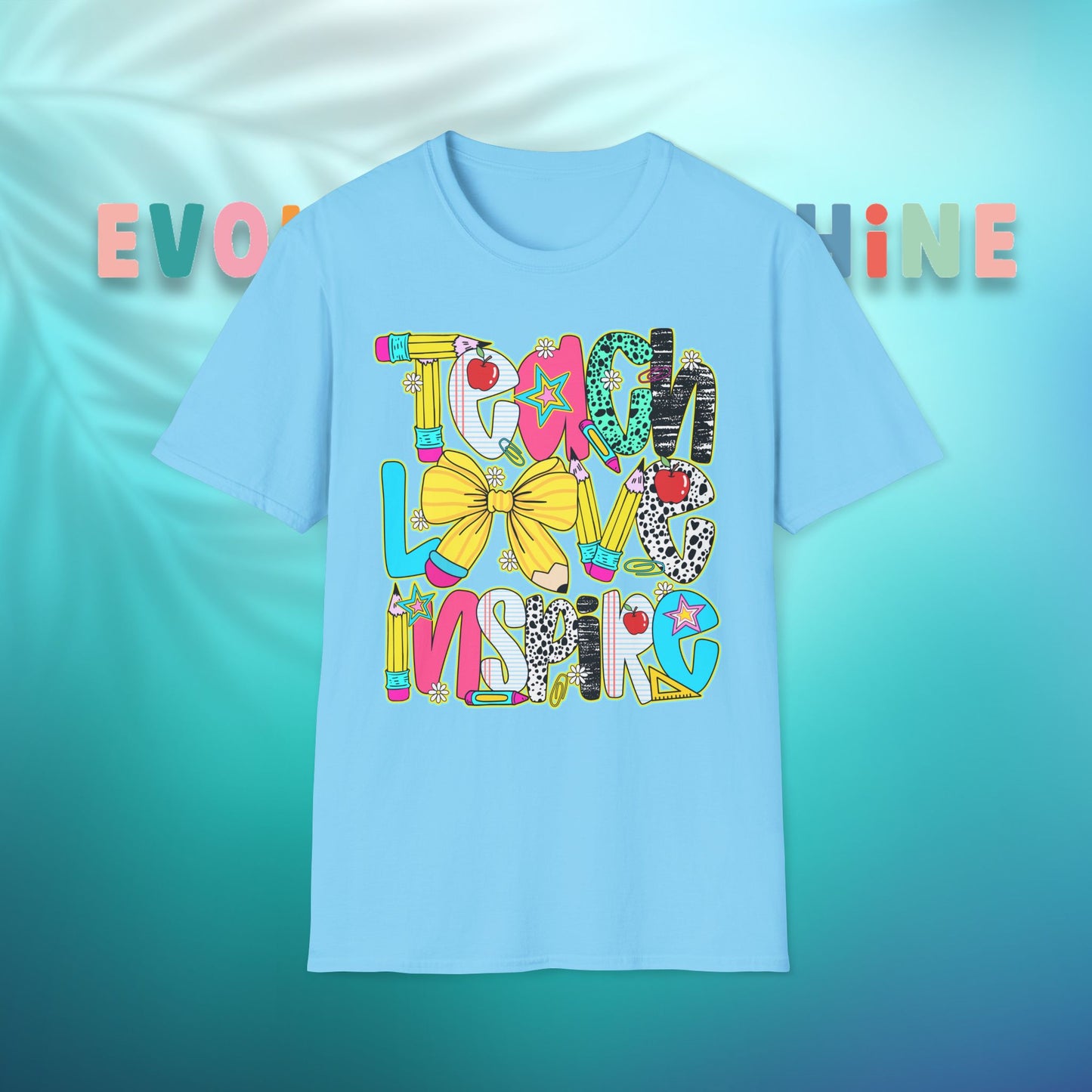 Colorful Teacher T-Shirt, Teach Love Inspire Shirt, Gift for Educators, Back to School Apparel, Inspirational Tops