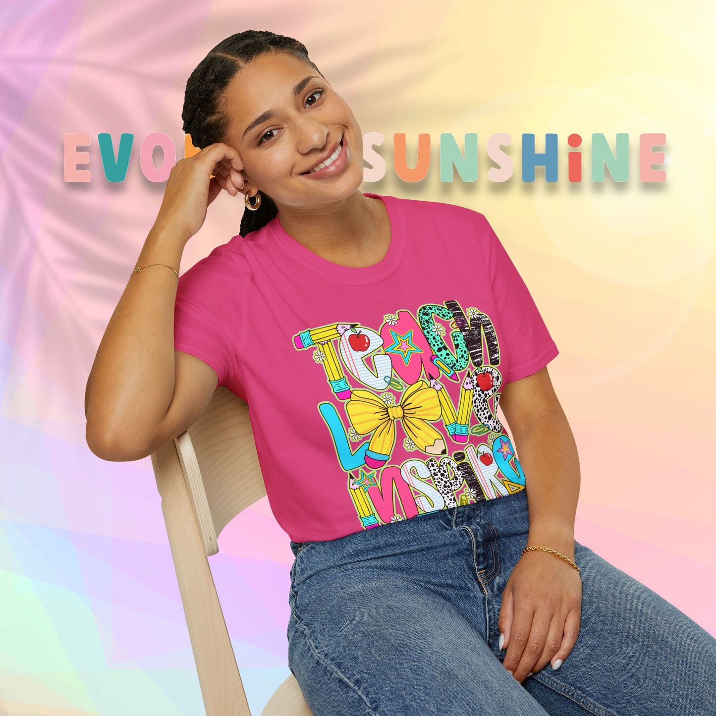 Colorful Teacher T-Shirt, Teach Love Inspire Shirt, Gift for Educators, Back to School Apparel, Inspirational Tops