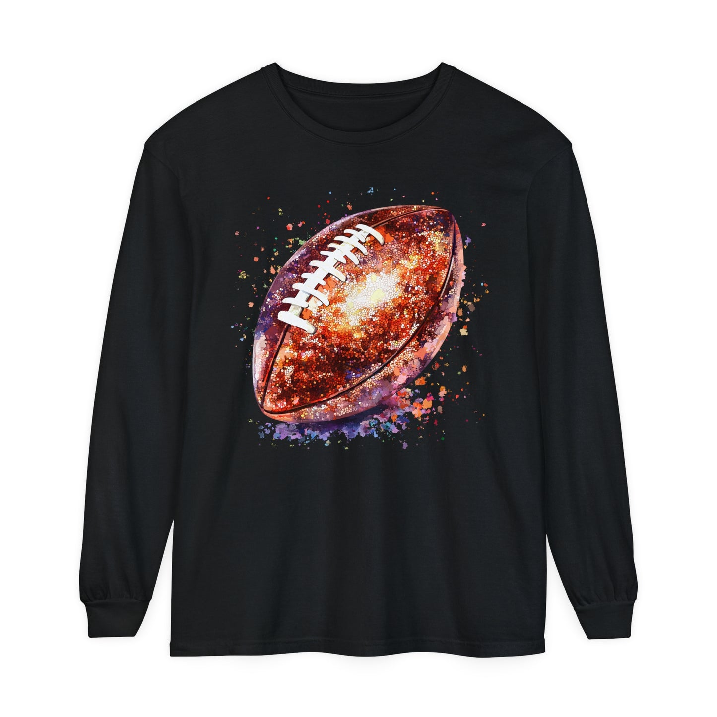 Glitter Football Long Sleeve T-Shirt, Comfort Colors Shirt, Sparkly Sports Fan Apparel, Unisex Tee, Fall Game Day Outfit