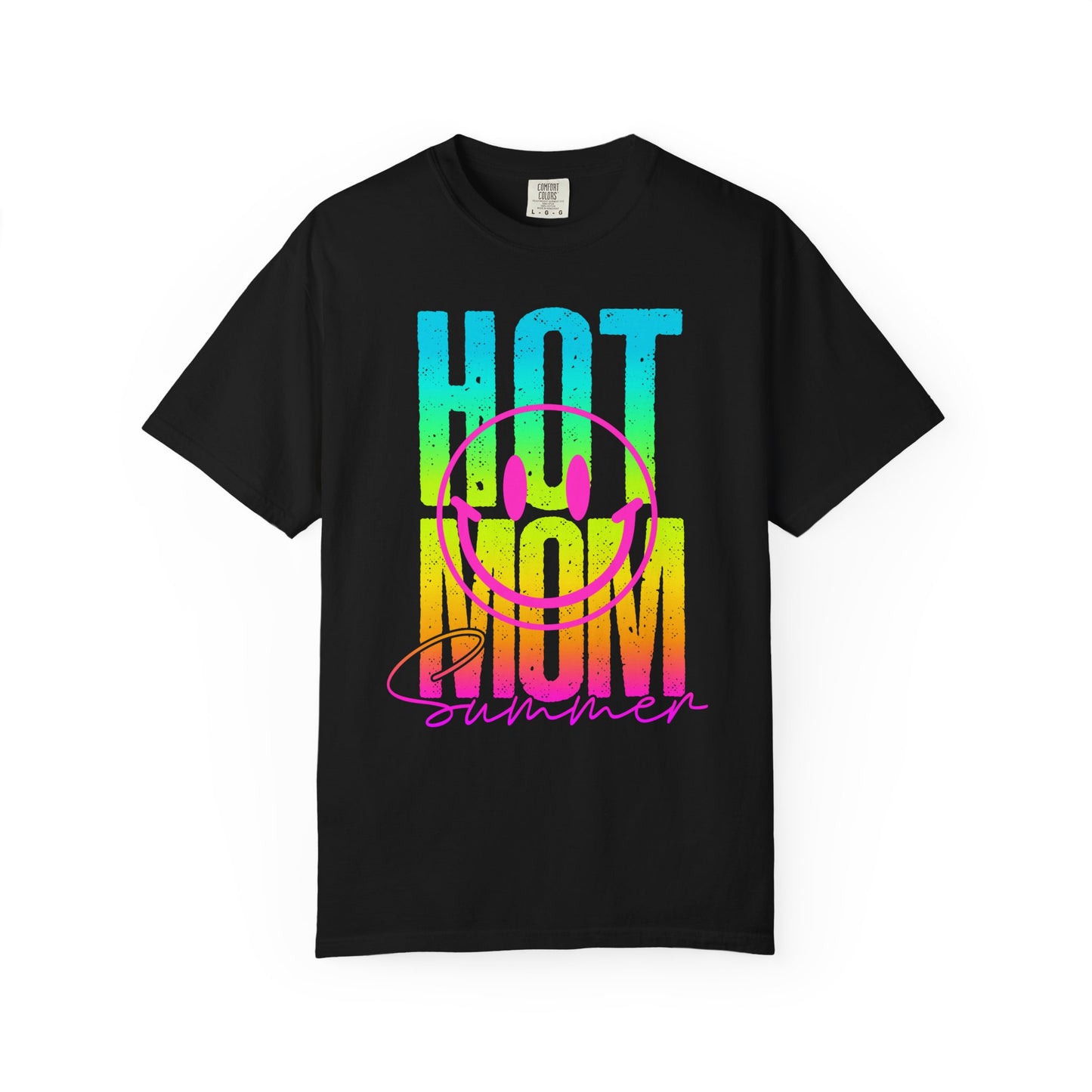 Neon Hot Mom Summer Unisex T-shirt, Neon Smile Face Shirt, Trendy Summer Tee, Cute Smiley Face Top, Casual Summer Apparel