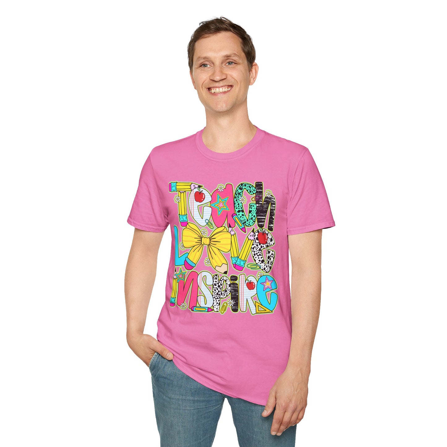 Colorful Teacher T-Shirt, Teach Love Inspire Shirt, Gift for Educators, Back to School Apparel, Inspirational Tops
