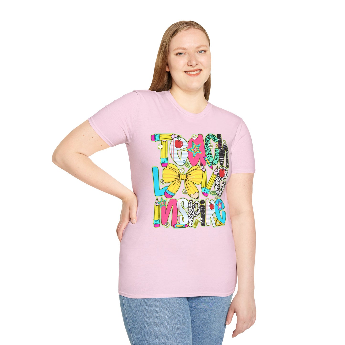 Colorful Teacher T-Shirt, Teach Love Inspire Shirt, Gift for Educators, Back to School Apparel, Inspirational Tops