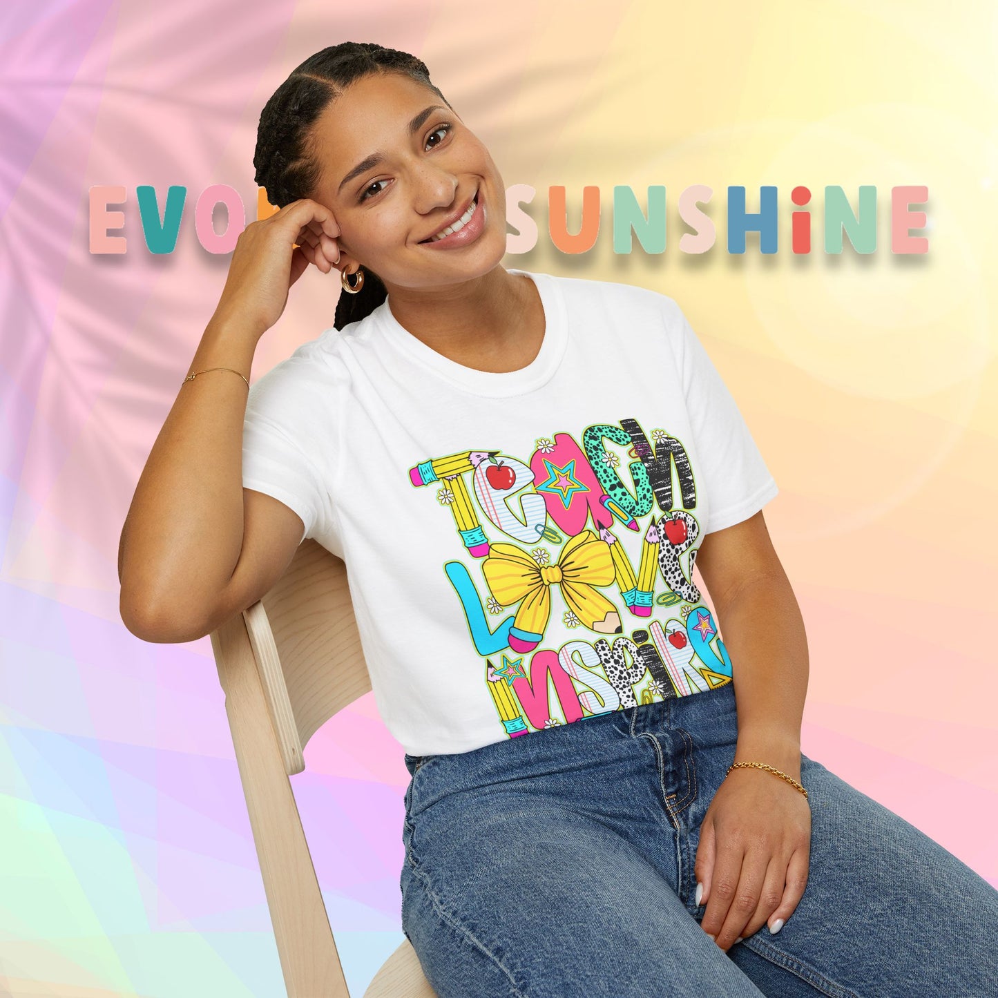 Colorful Teacher T-Shirt, Teach Love Inspire Shirt, Gift for Educators, Back to School Apparel, Inspirational Tops