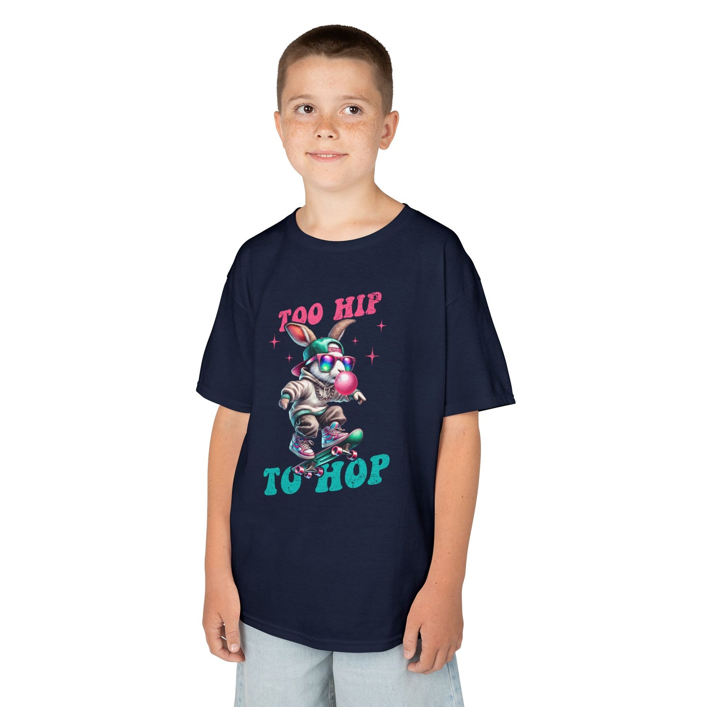 Cool Skateboarding Bunny Kids Tee - "Too Hip to Hop"