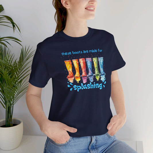 Colorful Rainbow Watercolor Rainboots Shirt - 'These Boots Are Made for Splashing', Express Delivery available
