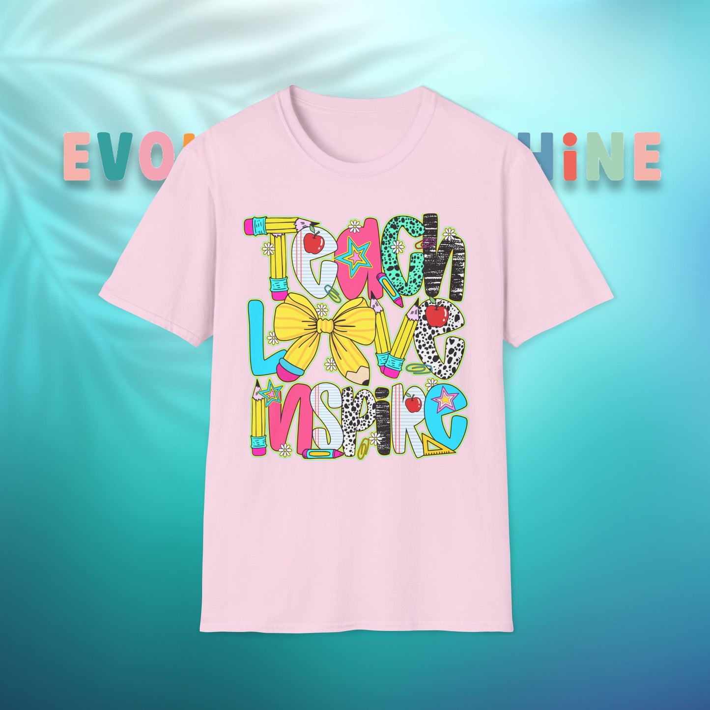 Colorful Teacher T-Shirt, Teach Love Inspire Shirt, Gift for Educators, Back to School Apparel, Inspirational Tops